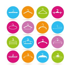 clothes hanger icons in colorful buttons