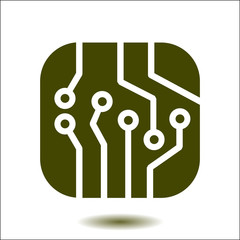Circuit board  icon. Technology scheme square symbol. Flat design style.