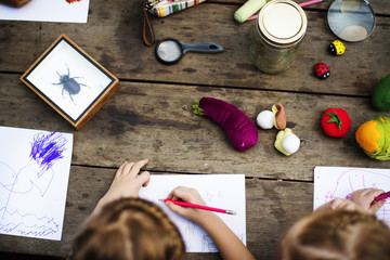 Group of children drawing imagination outdoors