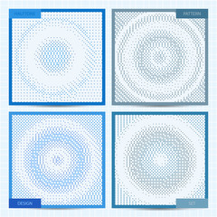 Set of square cards with halftone patterns in blue colors. Vector business templates for flyer, card, brochure, cover, etc.
