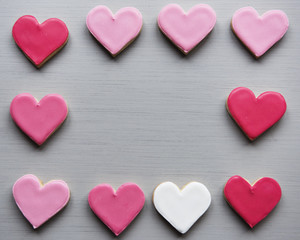Fototapeta premium Colorful Cookie Hearts Shape Decorative Love Smitten Valentine Design Space