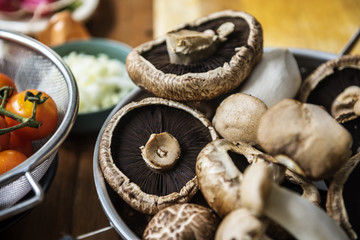 Closeup of fresh eryngii and portobello mushroom