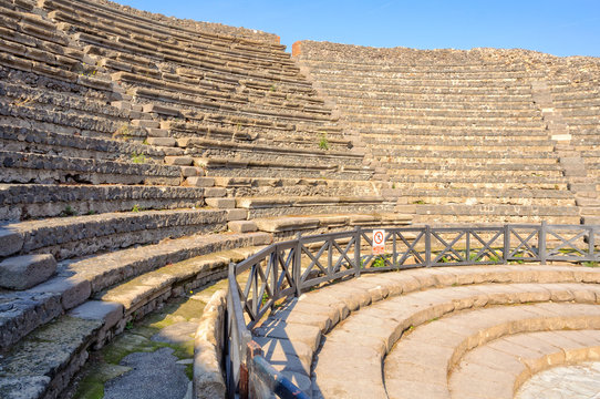 Stone steps in the Small Theater Teatro Piccolo of Pompeii - Campania, Italy