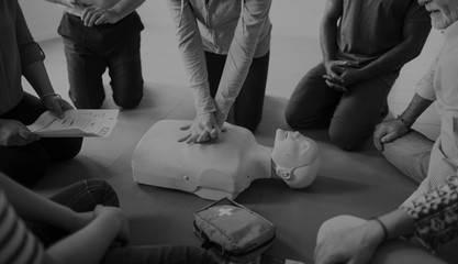 CPR First Aid Training Concept - obrazy, fototapety, plakaty