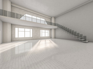 Abstract modern architecture background, empty white open space interior. 3D rendering
