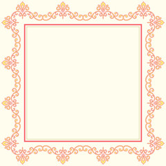 Oriental frame with arabesques and floral pattern. Fine greeting card