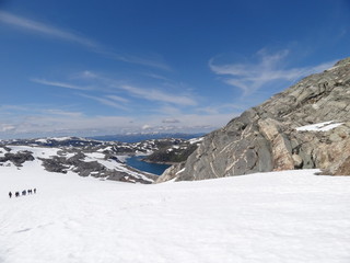 Roped summer party at Norwegian glacier