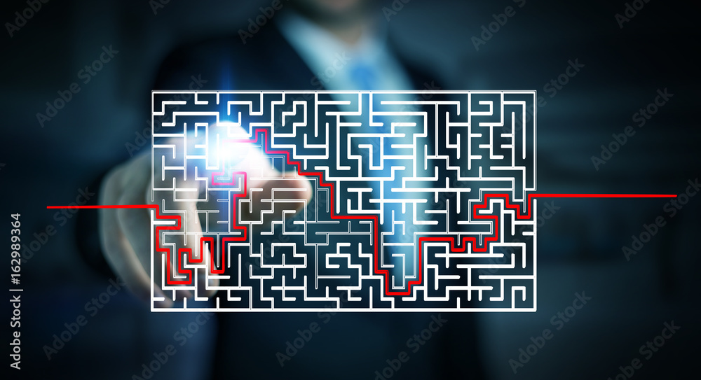 Poster Businessman searching solution of a complicated maze