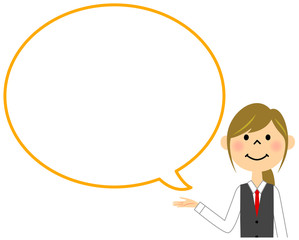 説明する制服姿の女性　ふきだし