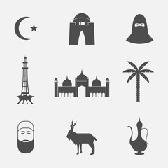 Pakistan. Icons travel set.