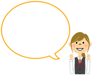 ガッツポーズの制服姿の女性　ふきだし