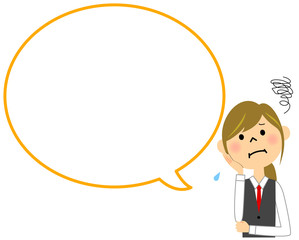 困る制服姿の女性　ふきだし