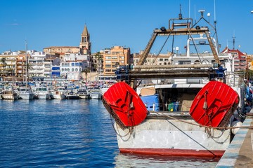 Obraz premium Fisher boat in the harbor Palamós in Spain, 14 May 2017
