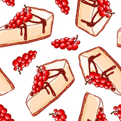 Cute seamless pattern made of hand drawn cakes and berries.