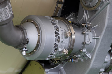 Detail turbofan engine closeup.