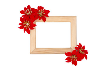 Wooden photo frame with red flowers
