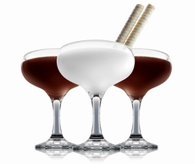 Cocktail set on a white with chocolate and milk