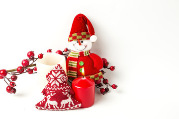 Christmas ornaments. Balls. Toys. Santa claus; Candles; Gifts;