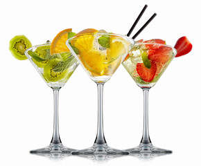alcohol cocktail set on a white with fresh summer fruits
