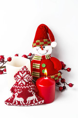 Christmas ornaments. Balls. Toys. Santa claus; Candles; Gifts;