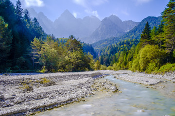Martuljek river with the Špik mountain in the backround.