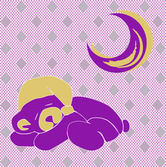 Sleeping bear cub under the moon on a pink background. Design work.