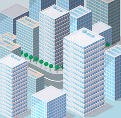 Isometric flat 3D isolated vector city three-dimensional summer town quarter.
