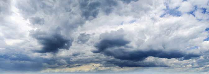 Dark Dramatic Overcast Sky Backgrond After Rain Panorama Photo