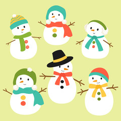 snowman vector collection in different scarf and hat 