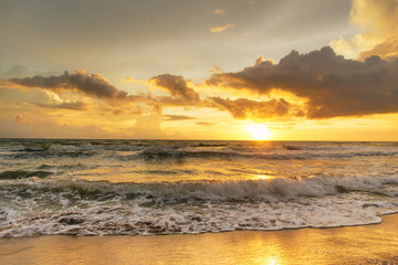 Fototapeta premium Sunset. Beautiful sunset at baltic sea. Gold sea sunset.