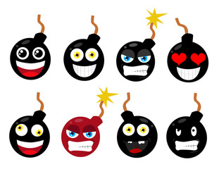 Bomb with burning fuse over white background