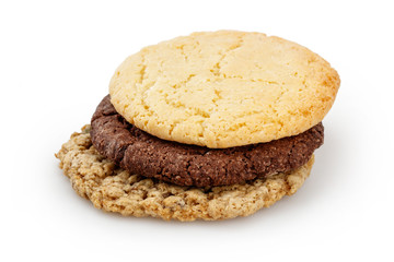 Three pastry cookies isolated on white background