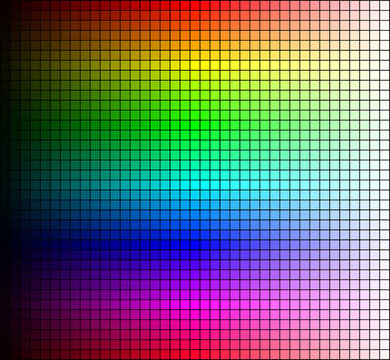 Color spectrum mosaic, hue and brightness, on black background. Vector