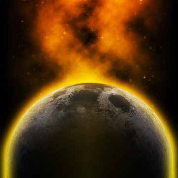 Highly detailed moon of the solar system in orange and yellow effect light. Elements of this image furnished by NASA