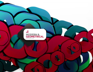 Geometric abstract background, cut chain shapes or hexagons on white