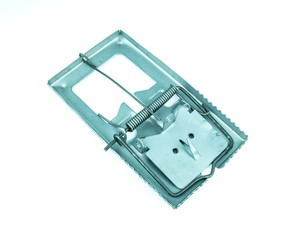 Metal mousetrap on white background