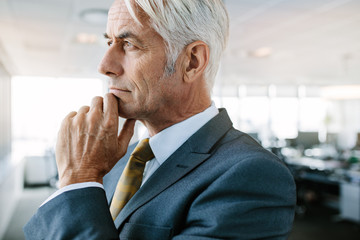 Senior entrepreneur looking pensive in office