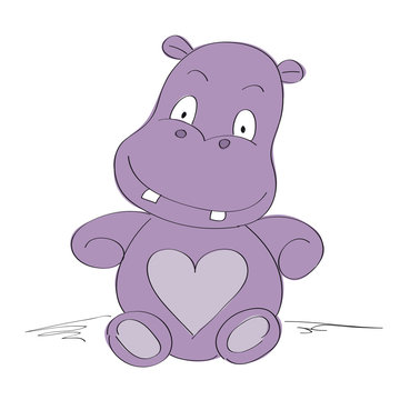 Cute happy hippo - original hand drawn illustration