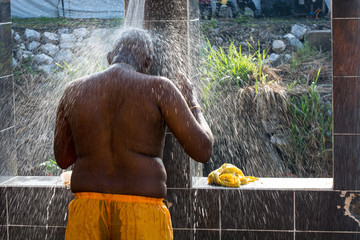 Hindu devotees during Thaipusam festival in Batu Caves temple, celebrating Lord Murugan victory over the demon Soorapadman.
