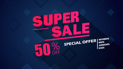 Fototapeta na wymiar Super Sale and special offer. 50% off. Vector illustration. Coloured banner
