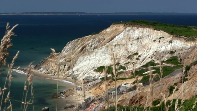 Colorful clay cliffs of Gay Head Aquinnah from observation deck on Martha's Vineyard