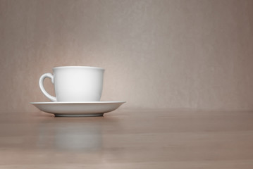 A white cup of coffee on vintage background.