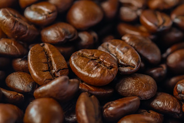 close up roasted coffee beans.