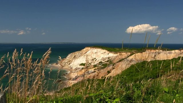 Colorful clay cliffs of Gay Head Aquinnah from observation deck on Martha's Vineyard