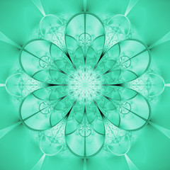 Abstract exotic green flower. Psychedelic mandala design. Fantasy fractal art. 3D rendering.