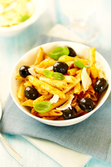 Penne Pasta with Black Olives and Parmesan