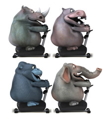 Fit hippo, rhino, elephant and gorilla - 3D Illustration