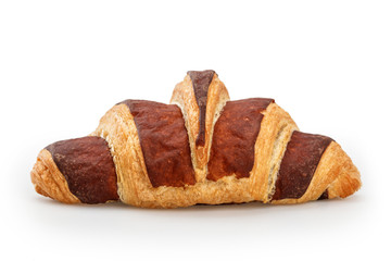 Chocolate croissant on white background