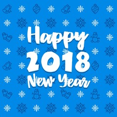 New Year blue and white icon set outline pattern. New Year 2018 flat vector icons background