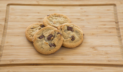 Fresh Chocolate Chip Cookies on Cutting Board